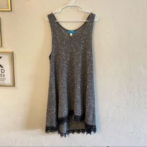 Buttons Gray Boucle Knit Sleeveless Swing Dress Medium